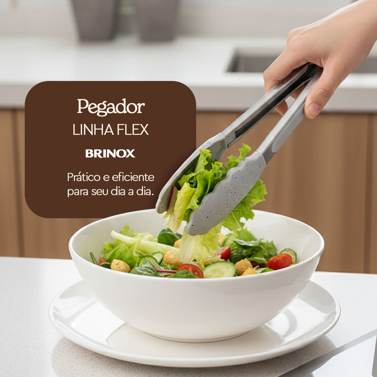 Pegador de Silicone com Cabo Inox Brinox Duo 27cm Vanilla