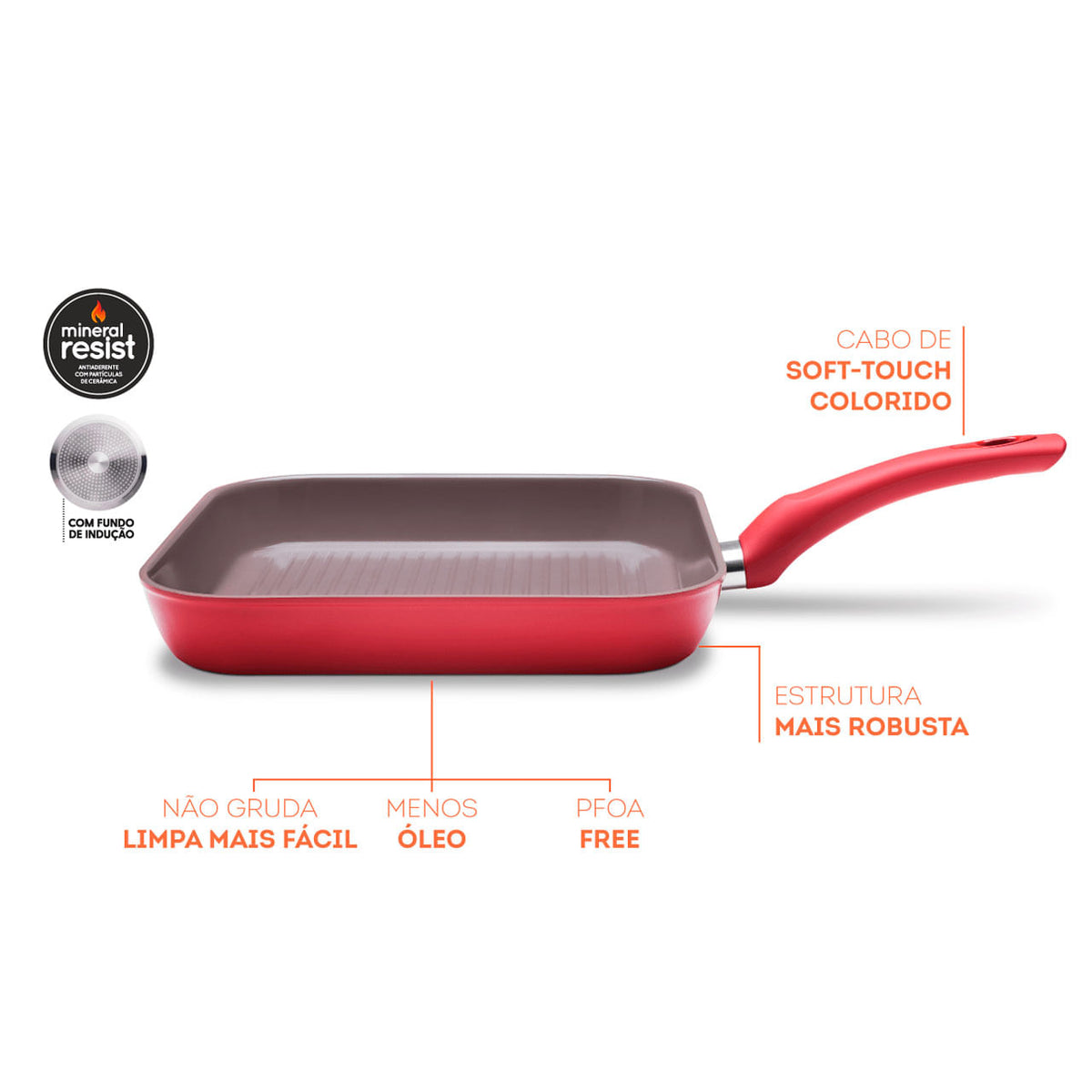 Grill de Indução Brinox Optima Antiaderente Ceramic Life 2,4L Brinox Vermelho