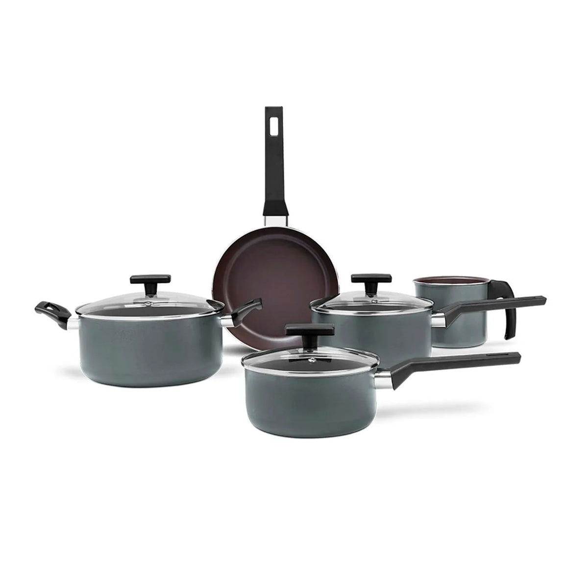 Jogo de Panelas Brinox Antiaderente Ceramic Life 5 Peças Preserve Cinza