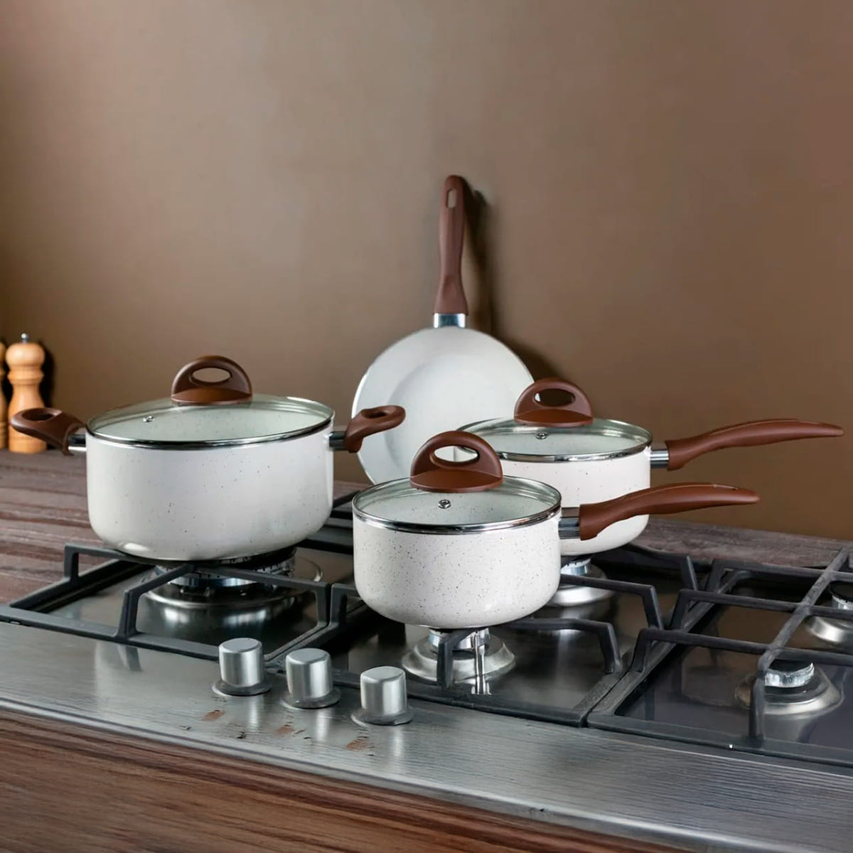 Jogo de Panelas Brinox Antiaderente Ceramic Life 5 Peças Smart Plus Vanilla