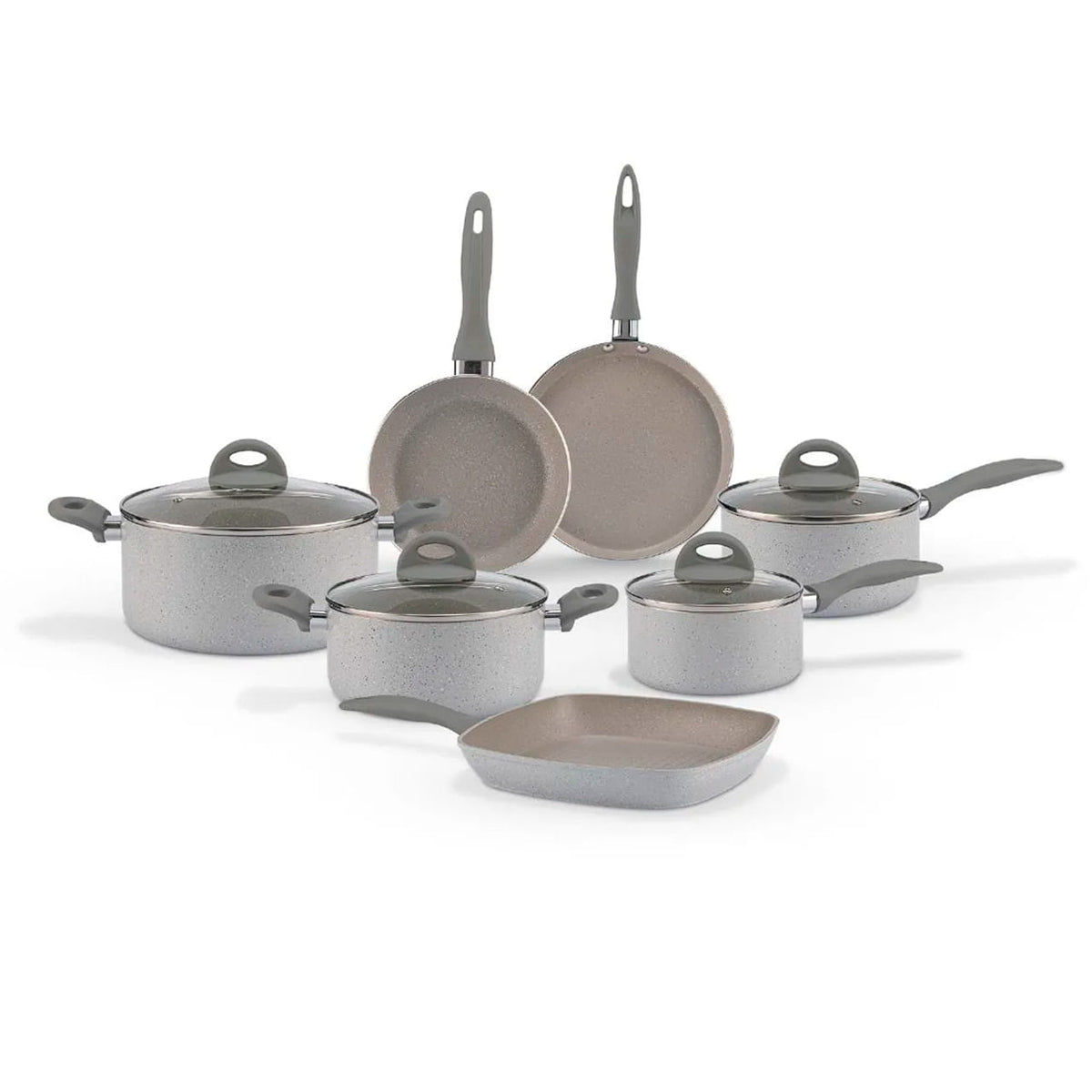 Jogo de Panelas Brinox Antiaderente Ceramic Life 7 Peças Marble Blend com Indução Cinza Claro