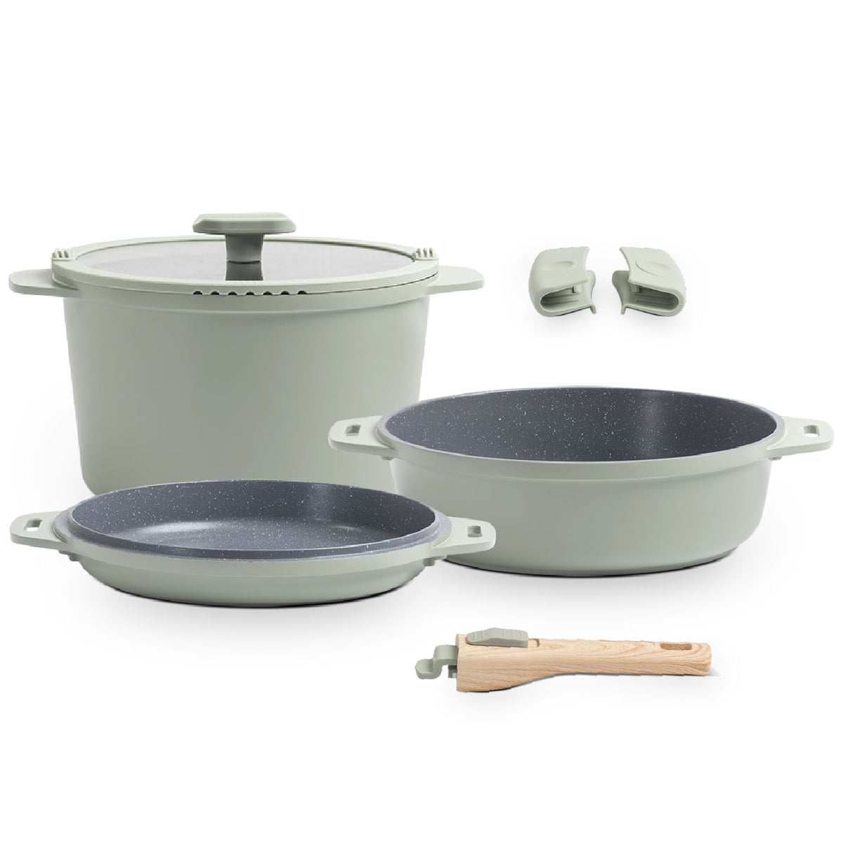 Jogo de Panelas Empilhável Brinox Loft 7 Peças Antiaderente Ceramic Life, Cabo Removível e Fundo de Indução – Verde