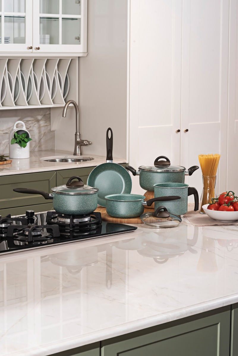 Jogo de Panelas Brinox Antiaderente Ceramic Life 5 Peças Suprema Verde
