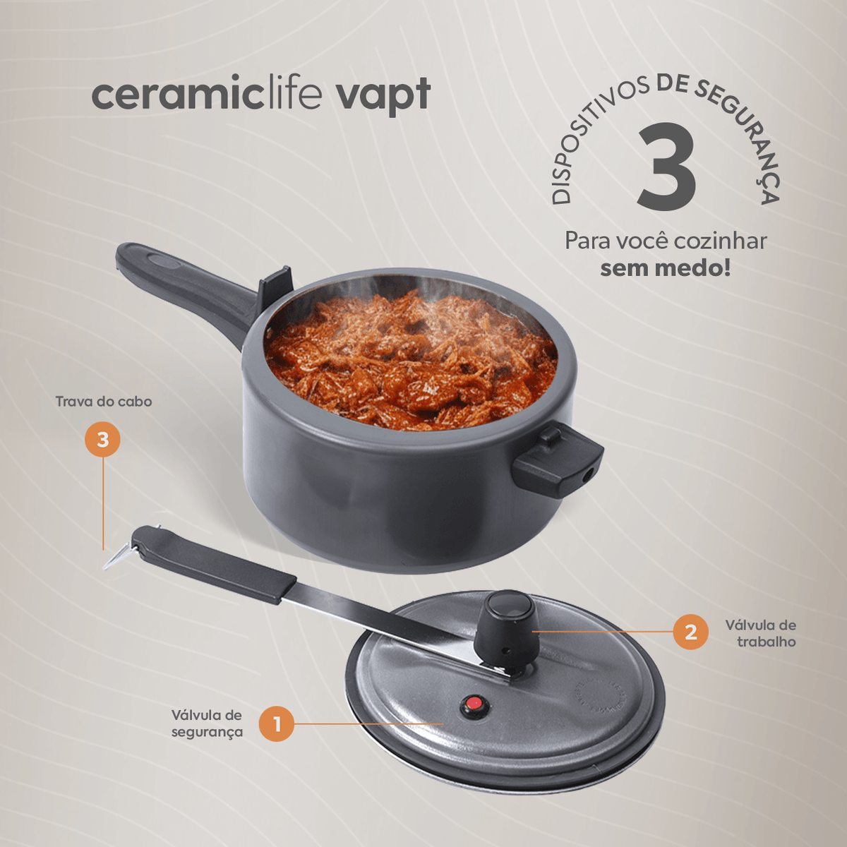 Panela de Pressão Brinox Vapt Antiaderente Ceramic Life 3 Litros Ø20cm Cinza