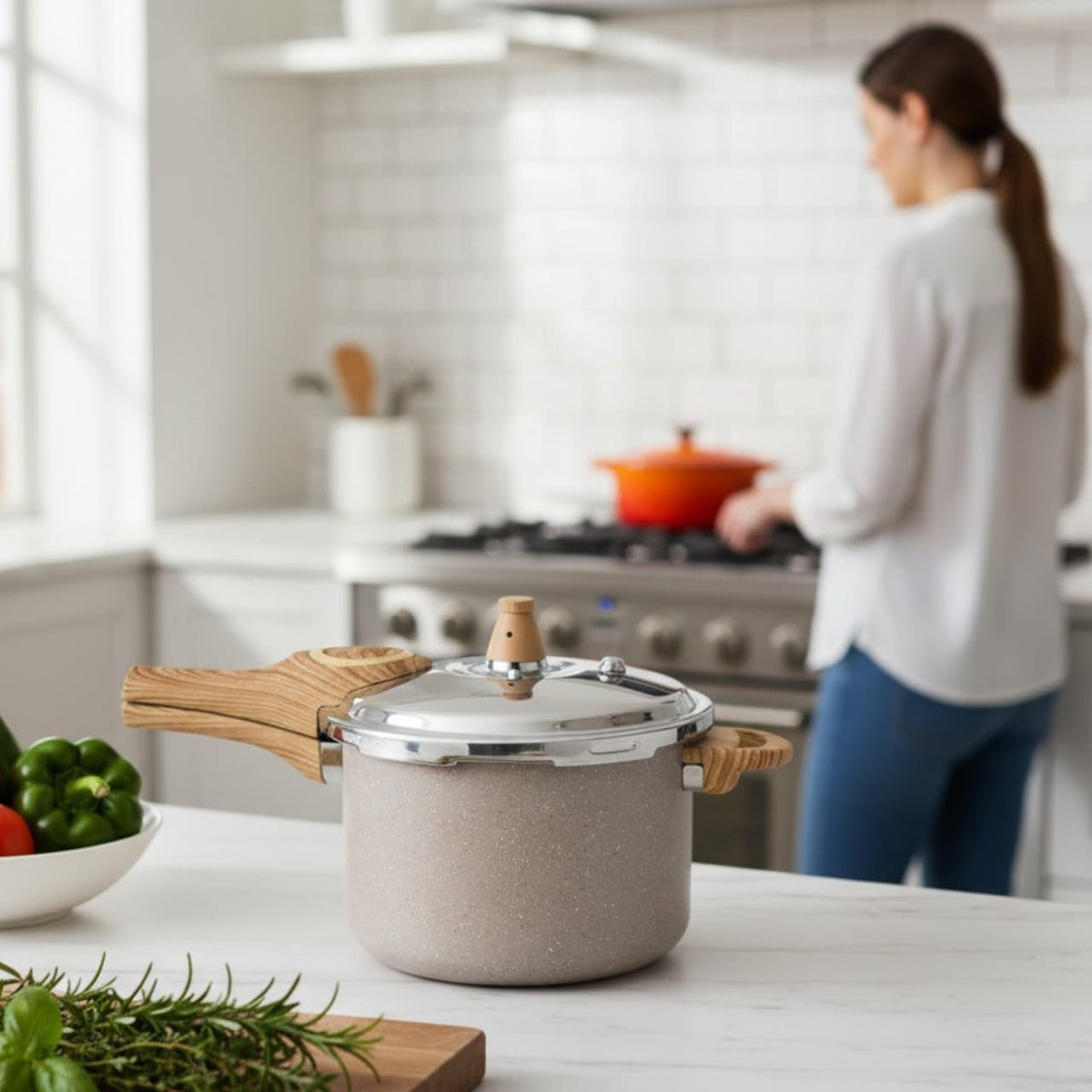 Panela de Pressão Indução Brinox Pressure Antiaderente Ceramic Life 4,2 Litros Areia