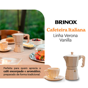 Cafeteira Italiana Brinox Verona 6 Xícaras em Alumínio Vanilla