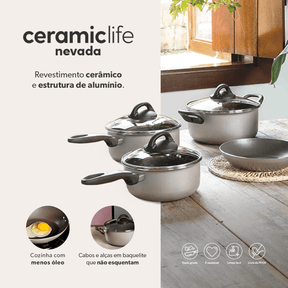 Jogo de Panelas Brinox Antiaderente Ceramic Life 10 Peças Nevada Champanhe