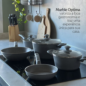 Jogo de Panelas Brinox Antiaderente Ceramic Life 5 Peças Marble Optima com Indução Cinza