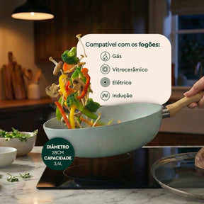 Wok de Indução com Tampa Brinox Botanika Antiaderente Ceramic Life Ø28cm 3,4 Litros Verde