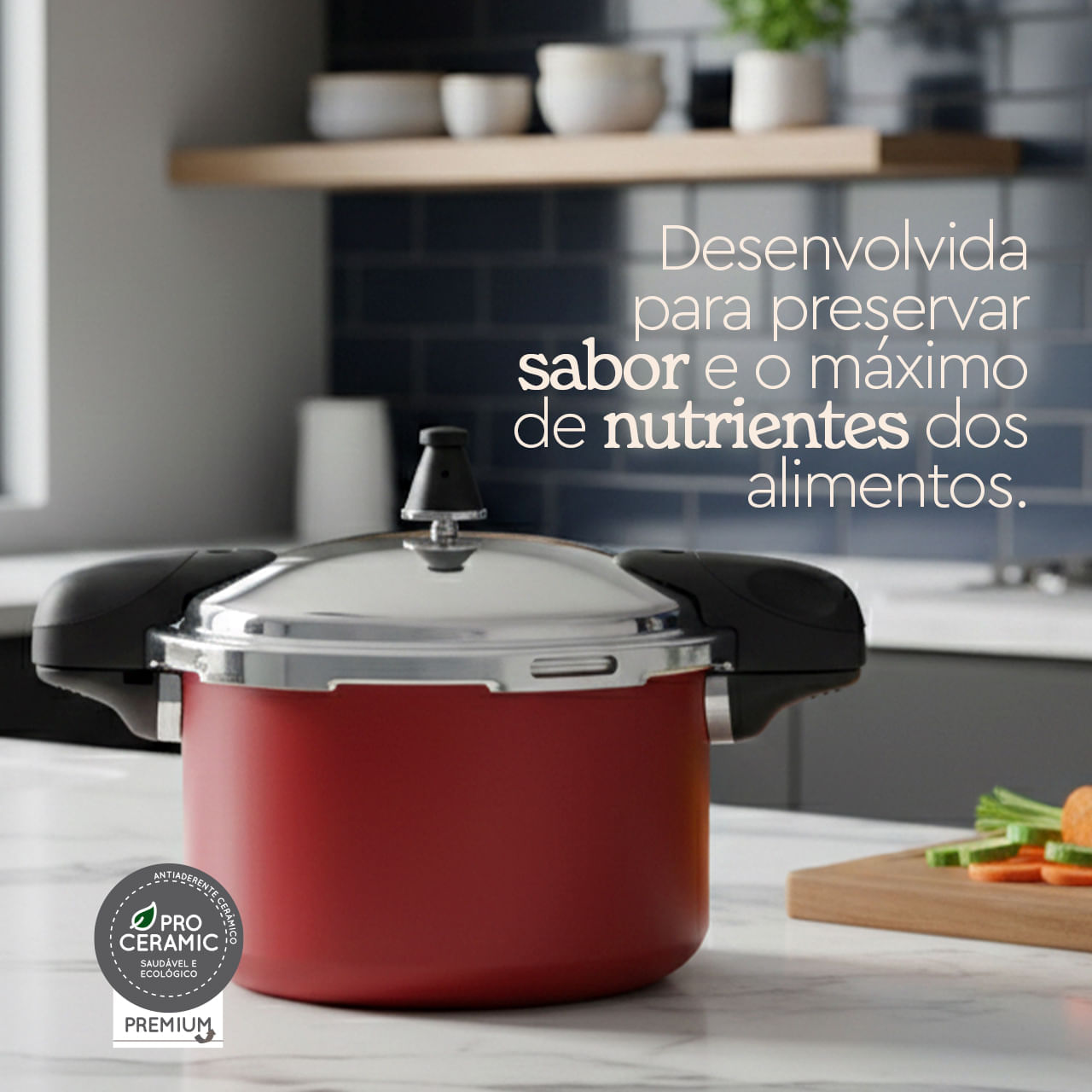 Panela de Pressão Indução Brinox Pressure Antiaderente Ceramic Life 5,4 Litros Borgonha