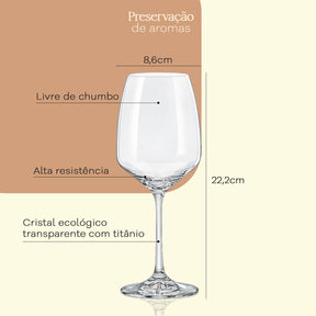 Jogo de 6 Taças para Vinho em Cristal Bohemia 455ml Haus Concept Aroma