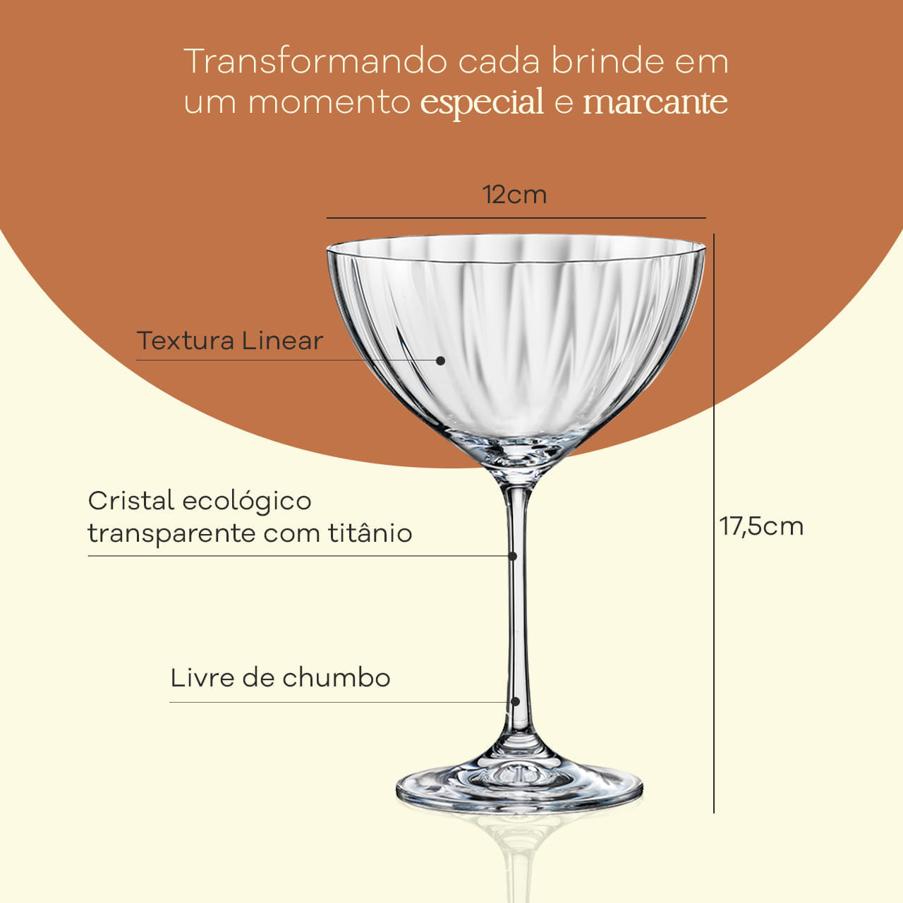 Jogo 6 Taças para Espumante Vintage em Cristal Bohemia 340ml Haus Concept Dream