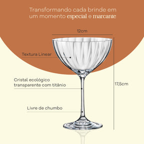 Jogo 6 Taças para Espumante Vintage em Cristal Bohemia 340ml Haus Concept Dream