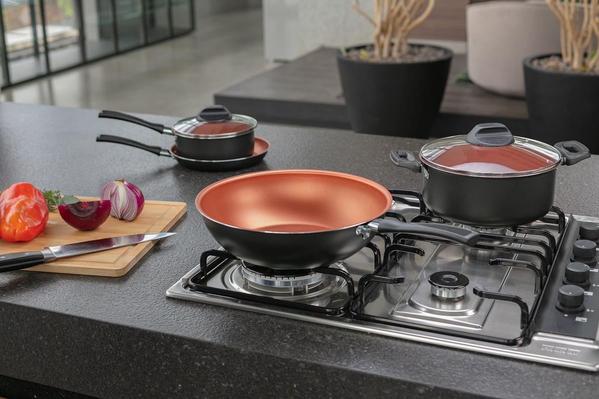 Caçarola com Tampa Brinox Topázio Antiaderente Pro-flon Ø22cm 3,45 Litros Cinza Range