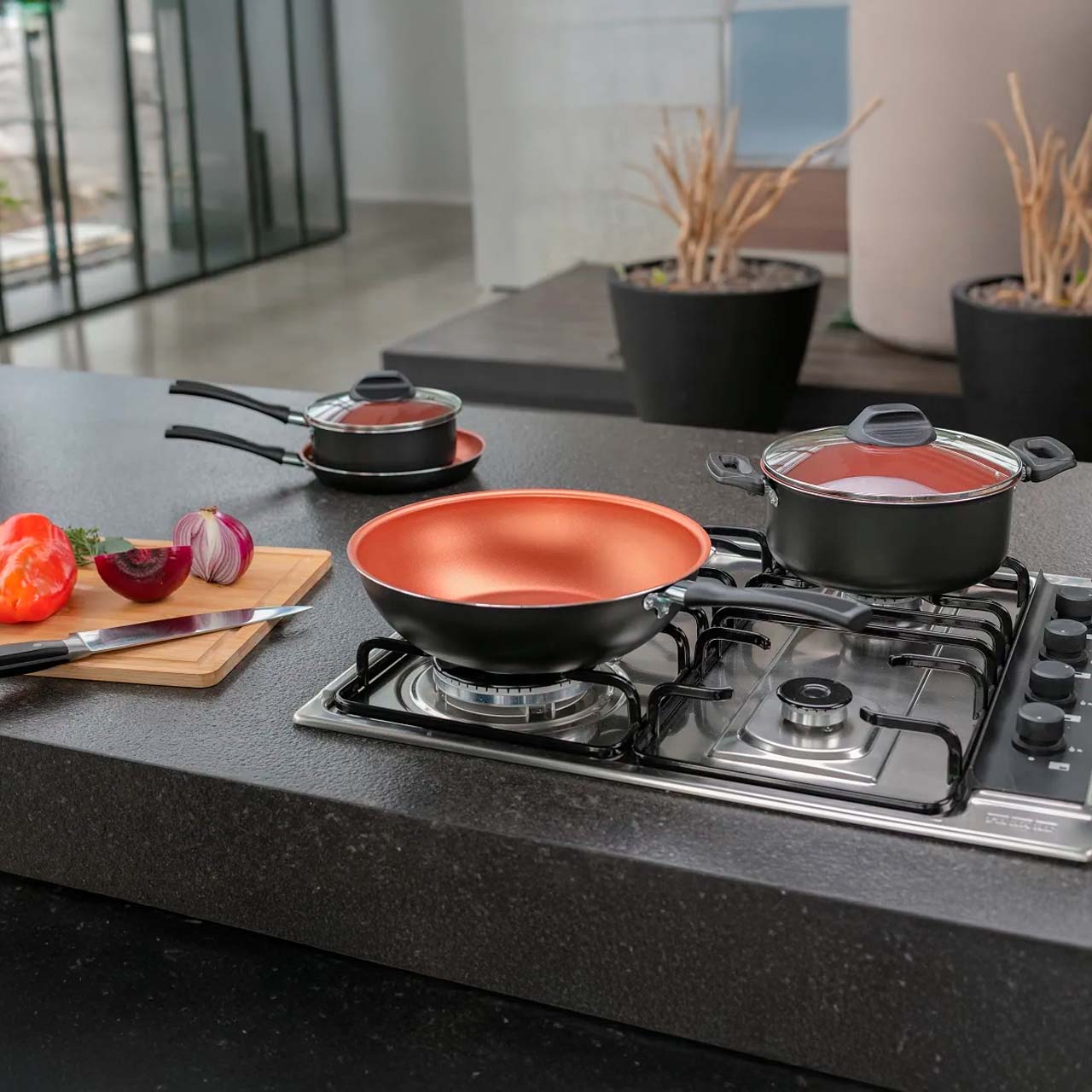 Caçarola com Tampa Brinox Topázio Antiaderente Pro-flon Ø18cm 1,8 Litros Cinza Range