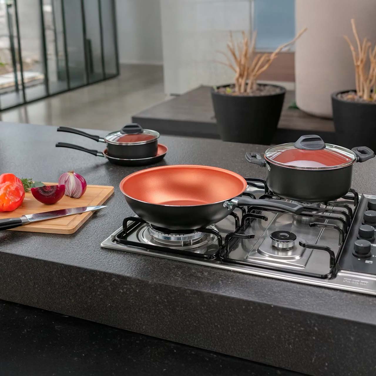 Caçarola com Tampa Brinox Topázio Antiaderente Pro-flon Ø20cm 2,6 Litros Cinza Range