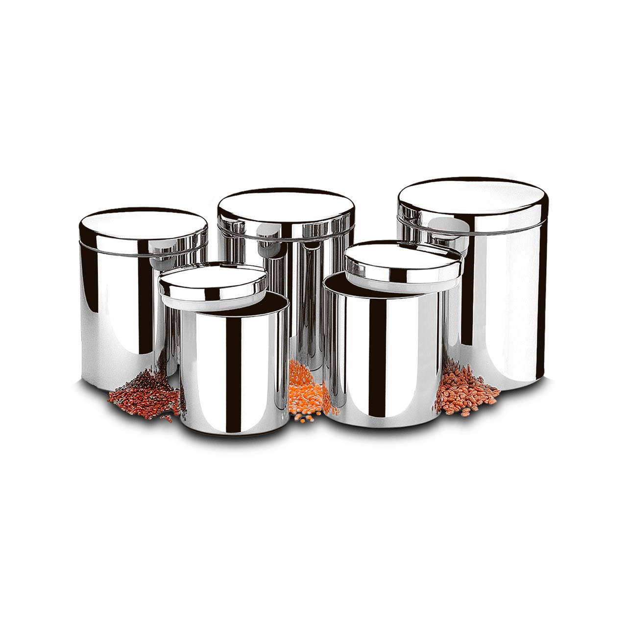 Conjunto de Potes para Mantimentos com Tampa e Visor Brinox Suprema 5 Peças Aço Inox