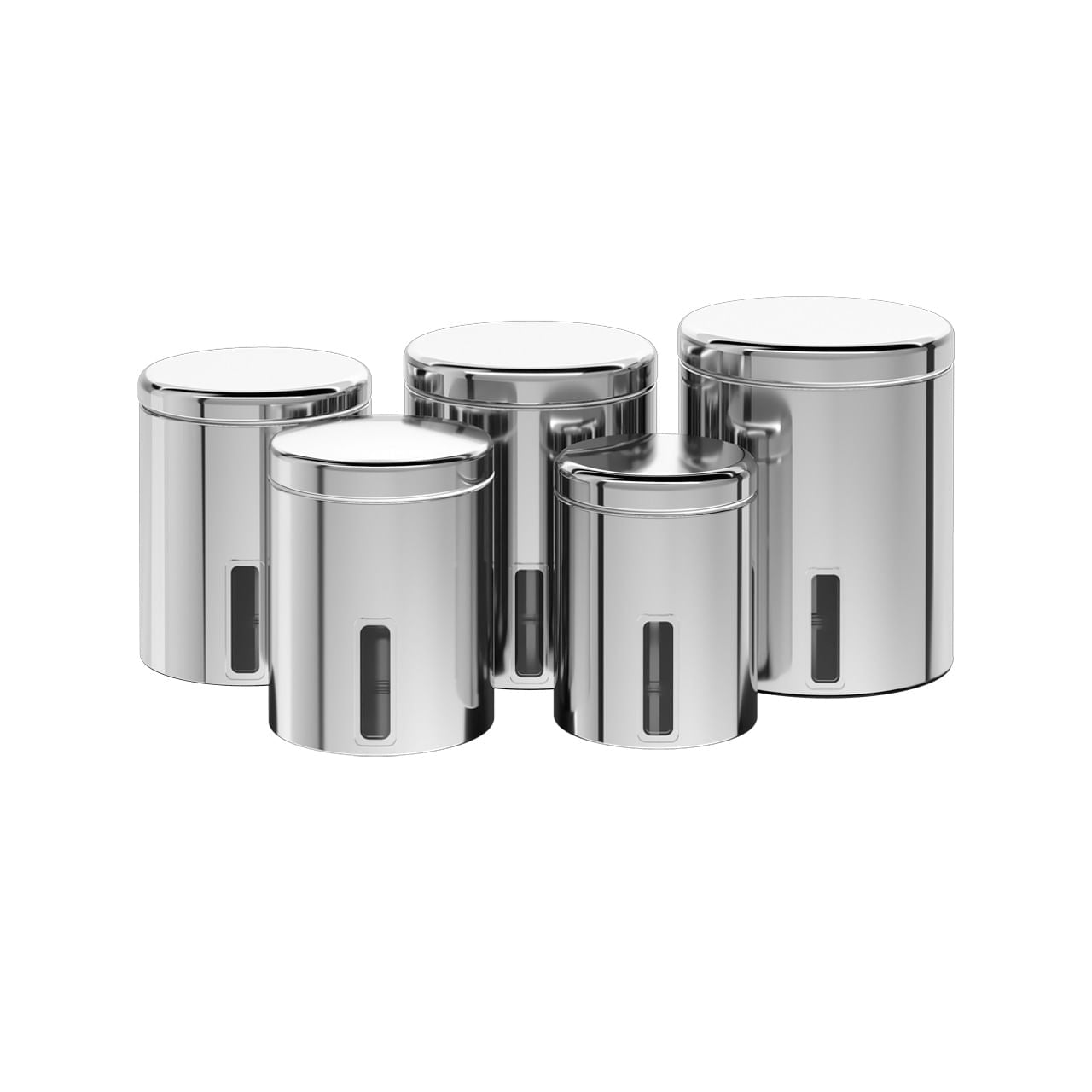 Conjunto de Potes para Mantimentos com Tampa e Visor Brinox Suprema Aço Inox 5 Peças