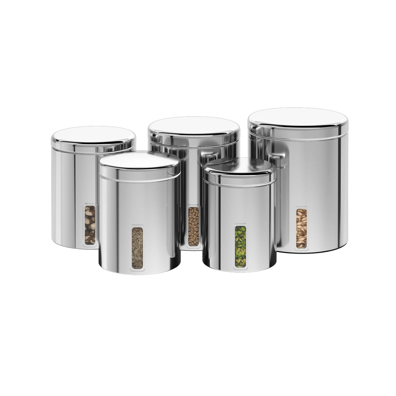 Conjunto de Potes para Mantimentos com Tampa e Visor Brinox Suprema Aço Inox 5 Peças