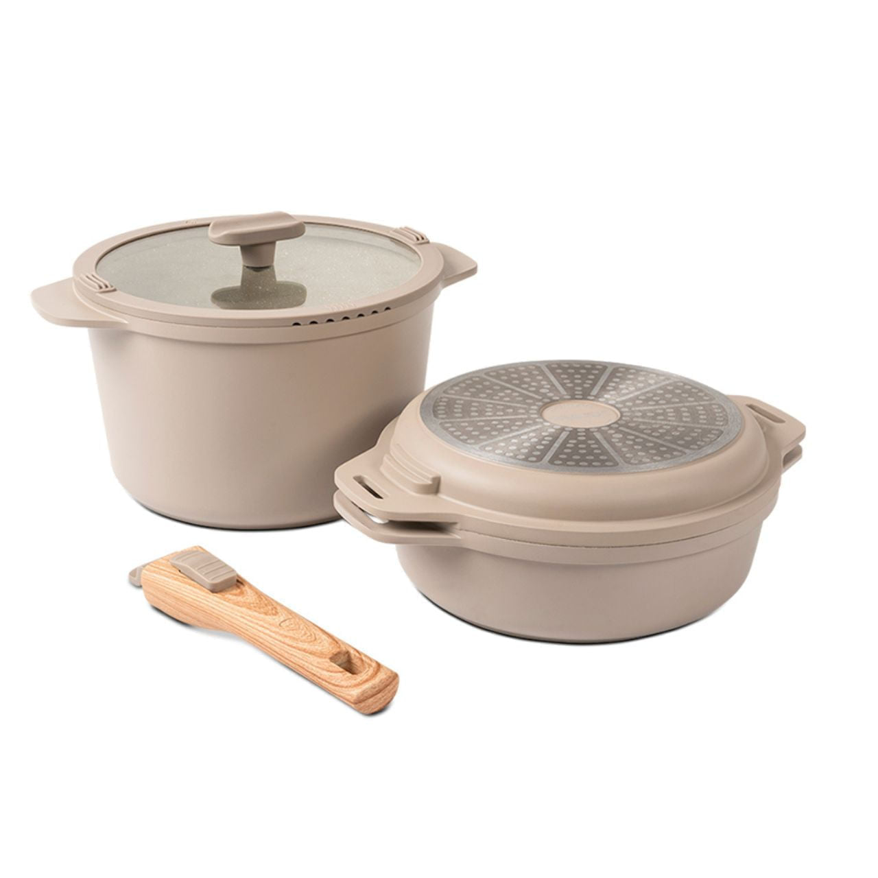 Jogo de Panelas Empilhável Brinox Loft 7 Peças Antiaderente Ceramic Life, Cabo Removível e Fundo de Indução - Areia