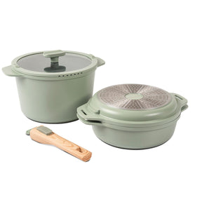 Jogo de Panelas Empilhável Brinox Loft 7 Peças Antiaderente Ceramic Life, Cabo Removível e Fundo de Indução – Verde