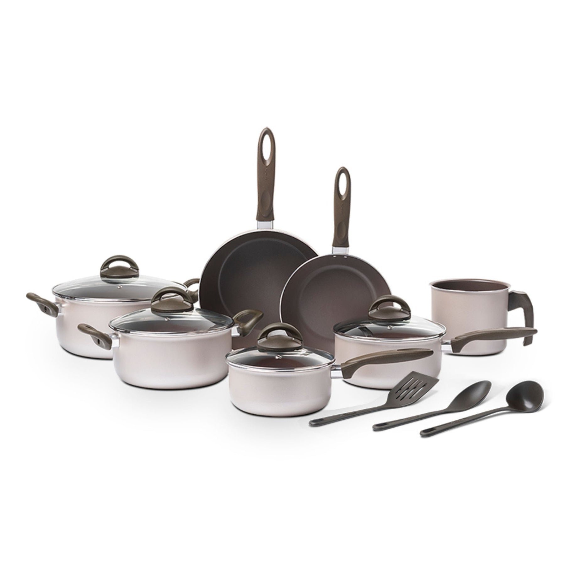 Jogo de Panelas Brinox Antiaderente Ceramic Life 10 Peças Nevada Champanhe