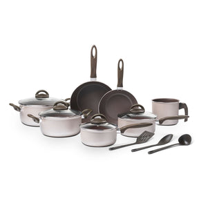 Jogo de Panelas Brinox Antiaderente Ceramic Life 10 Peças Nevada Champanhe