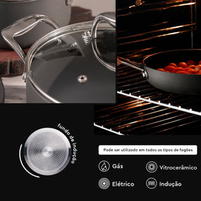 Grill Indução Brinox Diamond Antiaderente Pro-Flon Premium 26 cm 1,9 Litros Cinza
