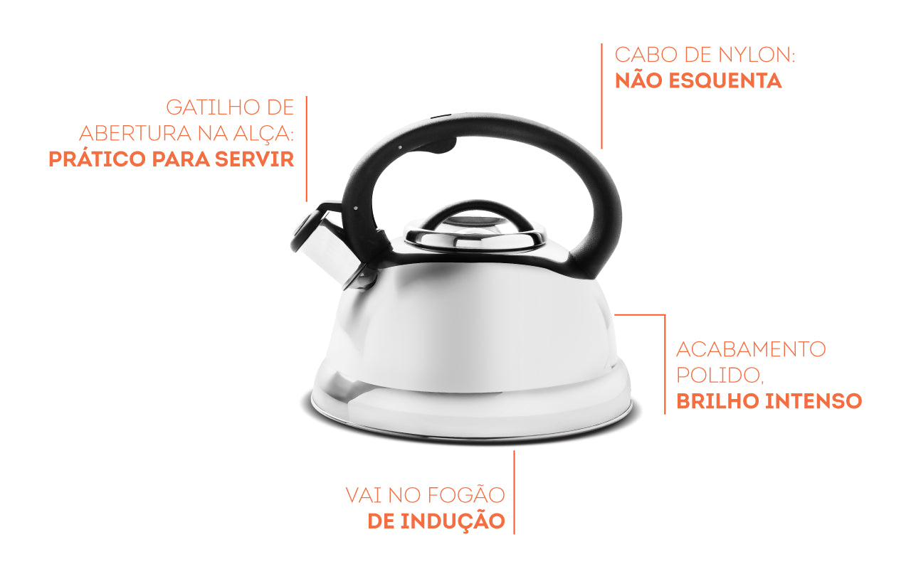 Chaleira de Inox com Indução e Apito Brinox Roma 2,7 Litros