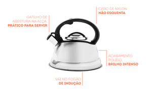 Chaleira de Inox com Indução e Apito Brinox Roma 2,7 Litros