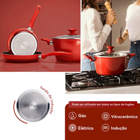 Jogo de Panelas Brinox Antiaderente Ceramic Life 5 Peças Optima com Indução Vermelho Carmin