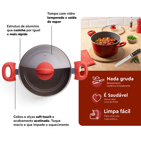 Jogo de Panelas Brinox Antiaderente Ceramic Life 5 Peças Optima com Indução Vermelho Carmin