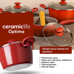 Jogo de Panelas Brinox Antiaderente Ceramic Life 5 Peças Optima com Indução Vermelho Carmin