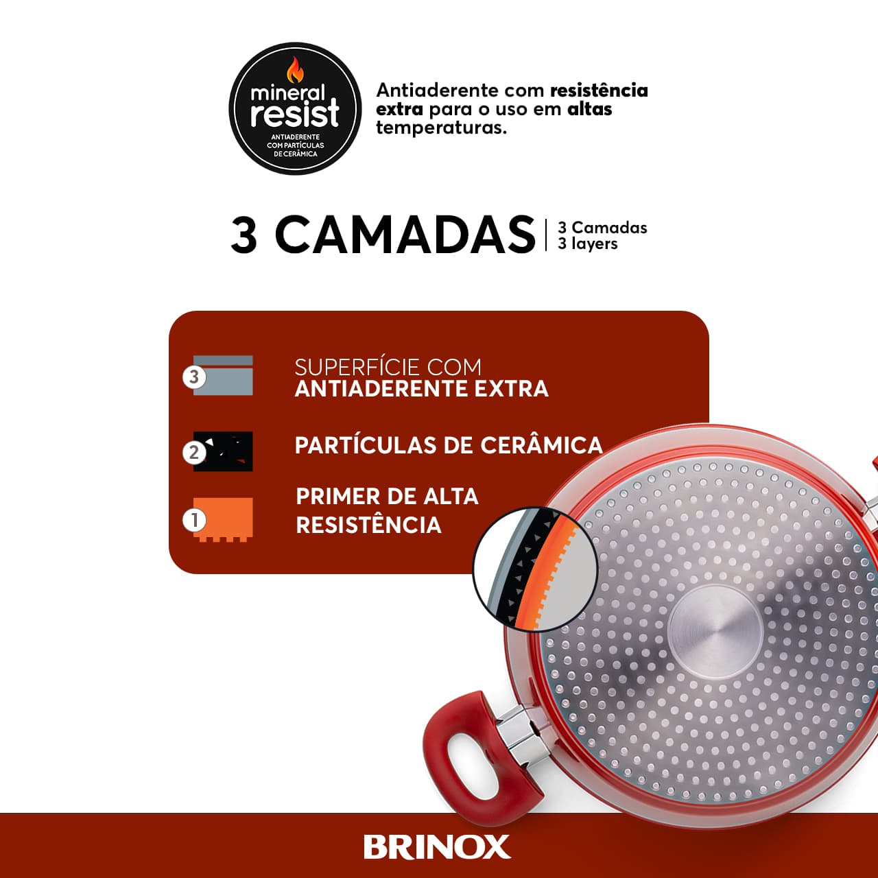 Jogo de Panelas Brinox Antiaderente Ceramic Life 5 Peças Optima com Indução Vermelho Carmin