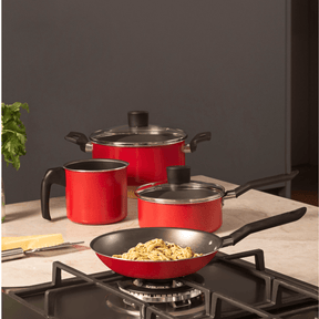 Jogo de Panelas Brinox Antiaderente Pro-Flon 4 Peças Garlic Vermelho