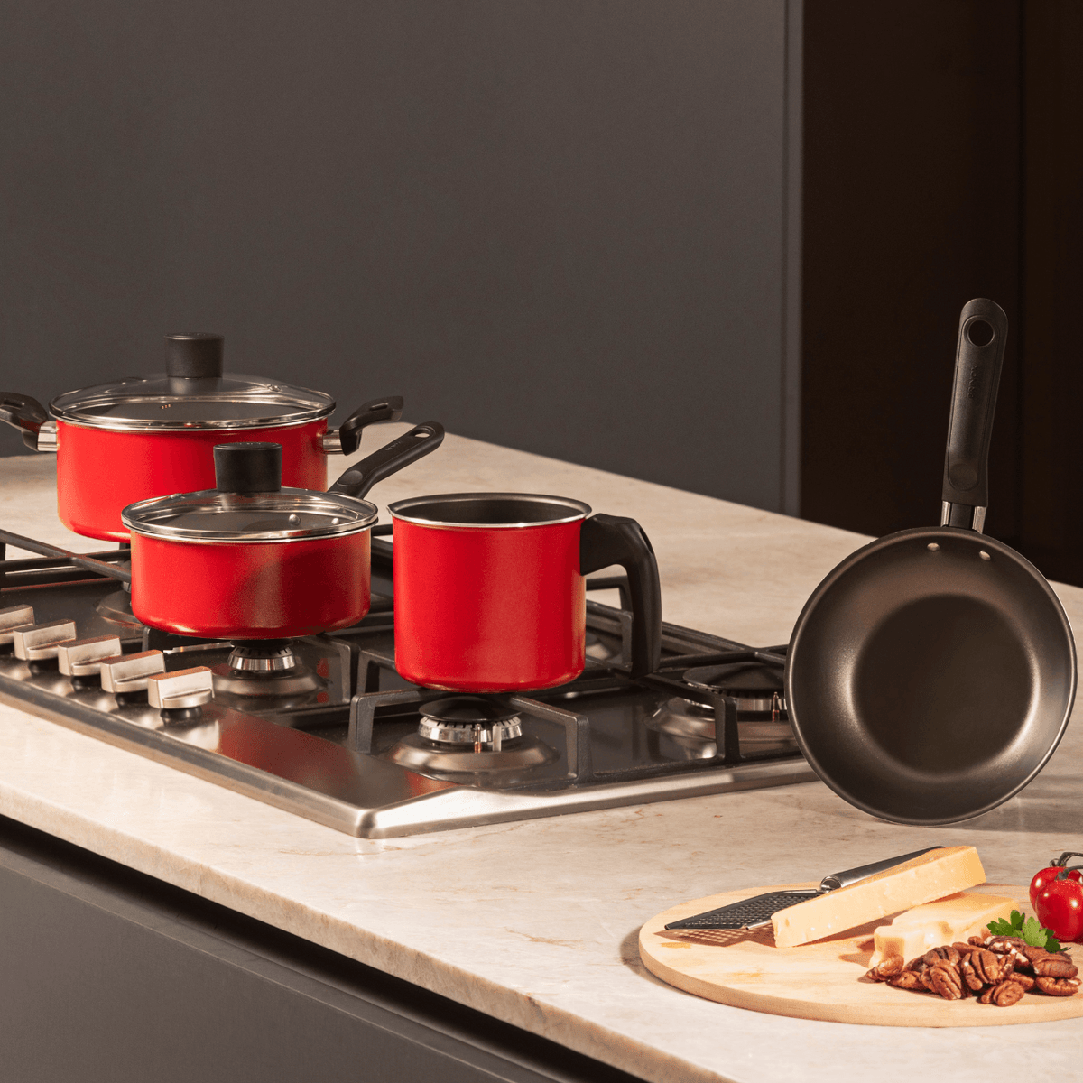 Jogo de Panelas Brinox Antiaderente Pro-Flon 4 Peças Garlic Vermelho