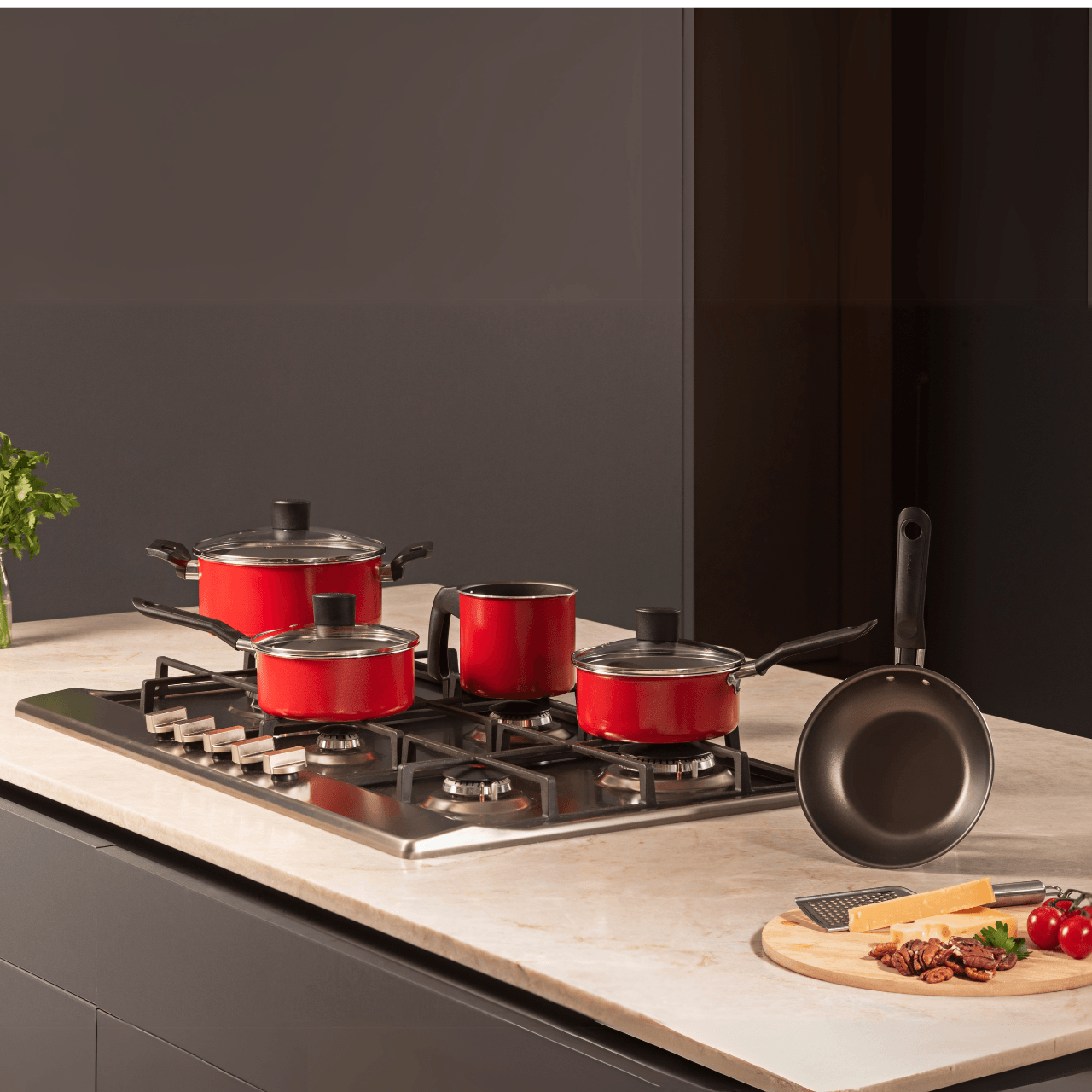 Jogo de Panelas Brinox Antiaderente Pro-Flon 5 Peças Garlic Vermelho