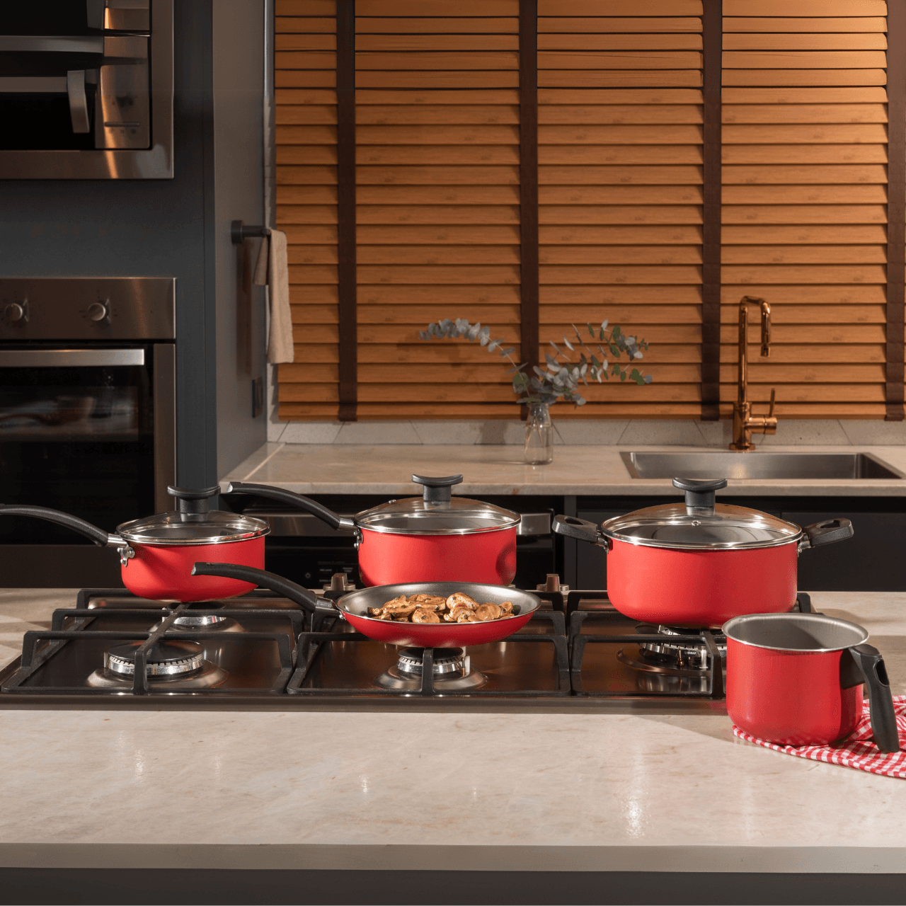Jogo de Panelas Brinox Antiaderente Pro-Flon 5 Peças Ruby Vermelho
