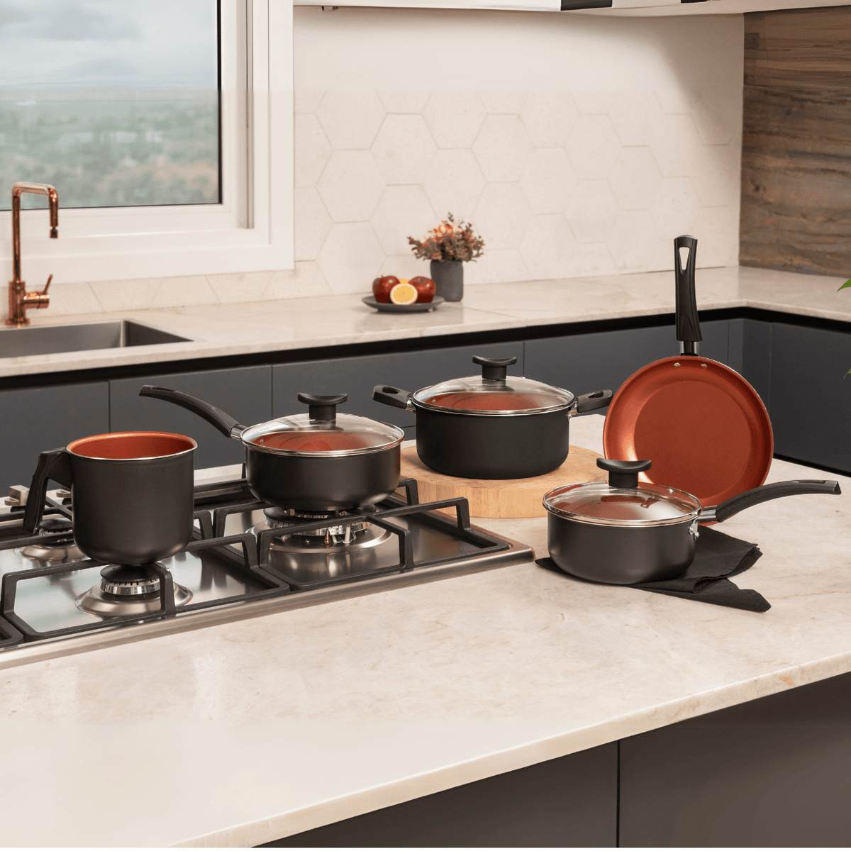 Jogo de Panelas Brinox Topázio Antiaderente Pro-Flon 5 Peças Cinza Range