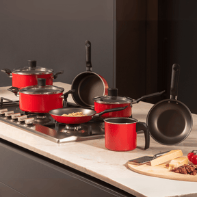 Jogo de Panelas Brinox Garlic Antiaderente Pro-Flon 7 Peças Vermelho