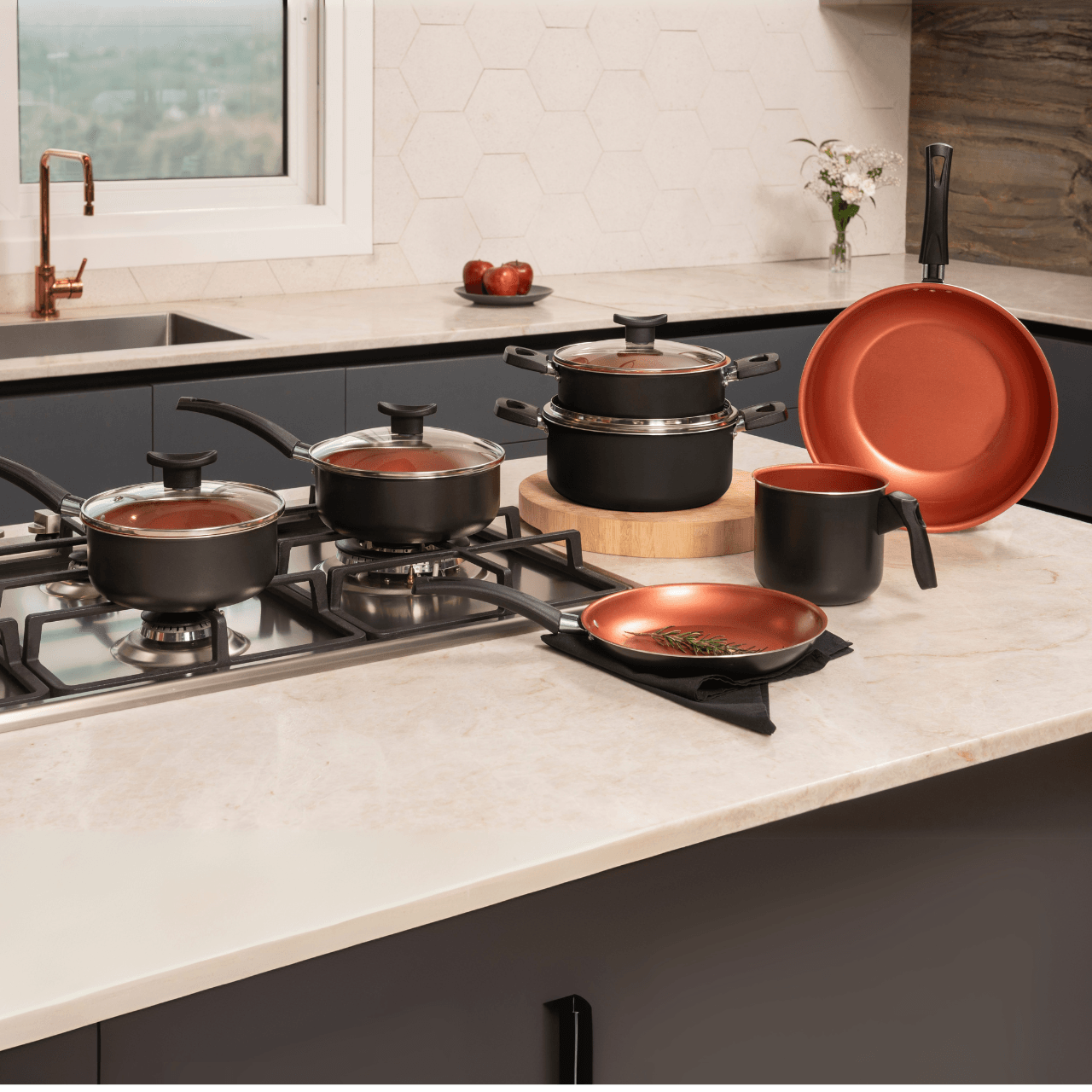 Jogo de Panelas Brinox Topázio Antiaderente Pro-Flon 7 Peças Cinza Range