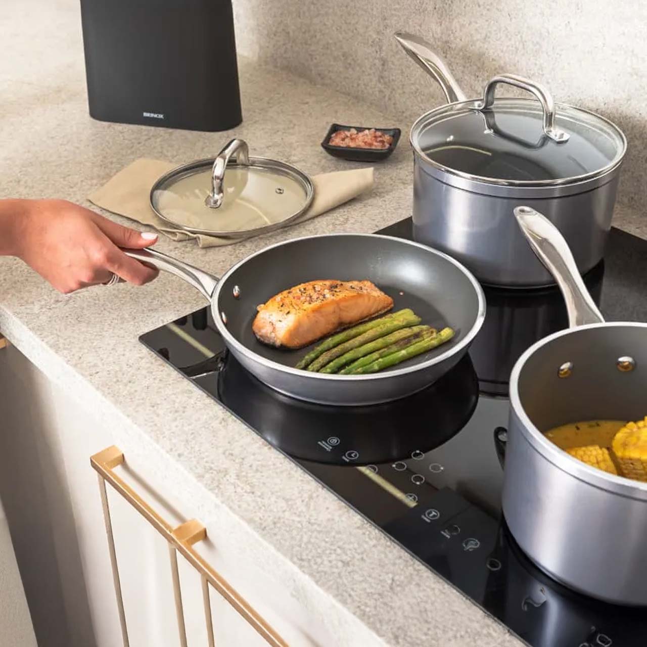 Jogo de Panelas Brinox Antiaderente Ceramic Life 4 Peças Unique com Indução Cinza