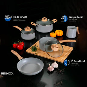 Jogo de Panelas Brinox Antiaderente Ceramic Life 5 Peças Easy Gris