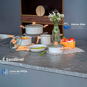 Jogo de Panelas Brinox Antiaderente Ceramic Life 5 Peças Easy Gris