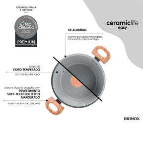 Jogo de Panelas Brinox Antiaderente Ceramic Life 5 Peças Easy Gris