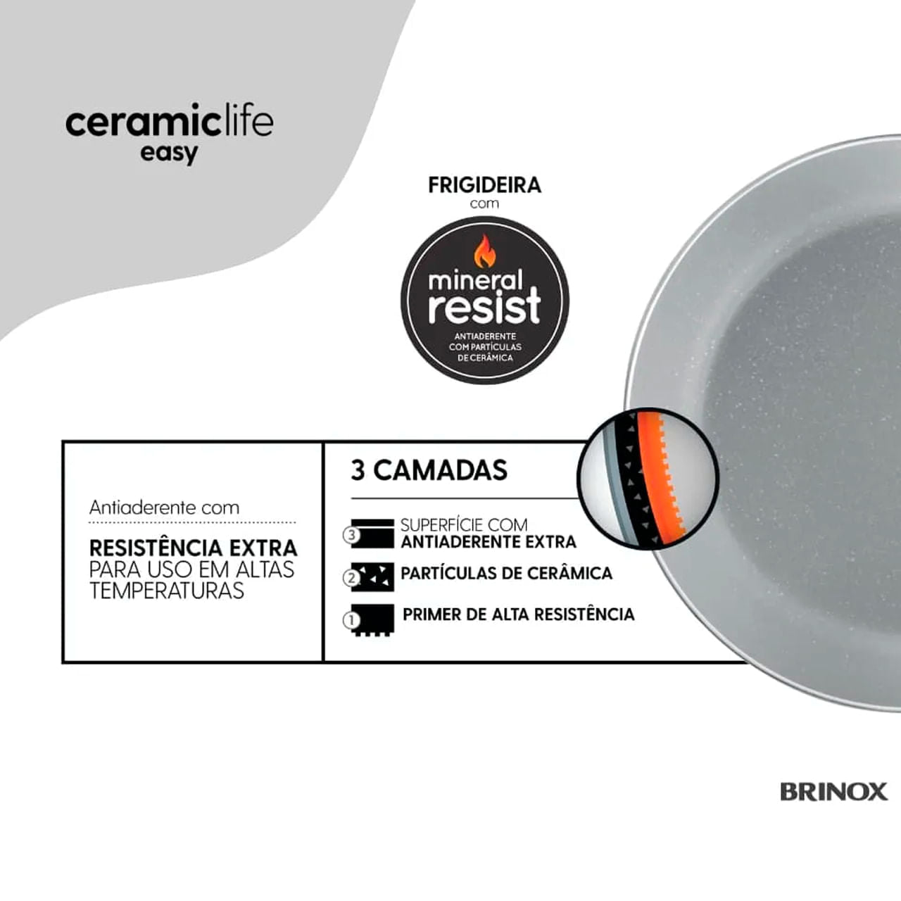 Jogo de Panelas Brinox Antiaderente Ceramic Life 5 Peças Easy Gris