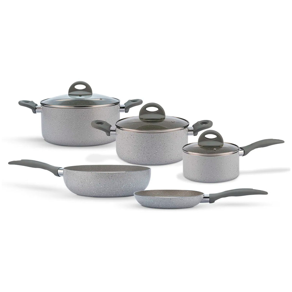 Jogo de Panelas Brinox Antiaderente Ceramic Life 5 Peças Marble Blend com Indução Cinza Claro