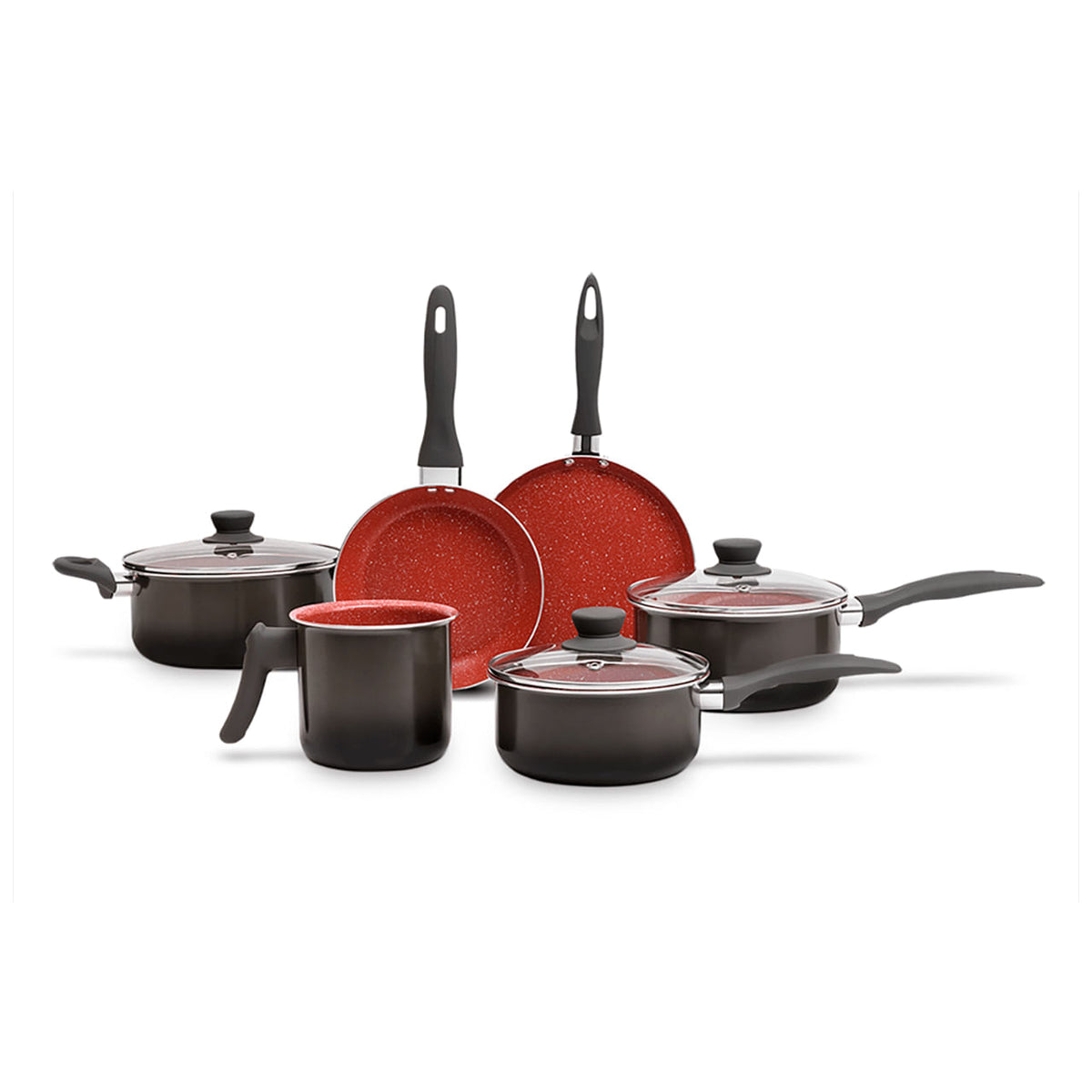 Jogo de Panelas Brinox Antiaderente Ceramic Life 6 Peças Easy Carbono-Vermelho