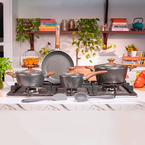 Jogo de Panelas Brinox Antiaderente Ceramic Life 6 Peças Marble Wood com Indução Cinza Escuro