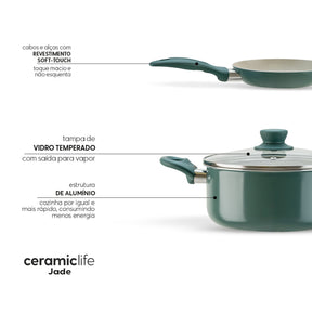 Jogo de Panelas Brinox Antiaderente Ceramic Life 7 Peças Easy Verde Jade